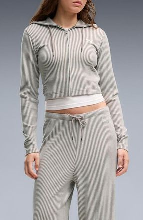 Puma Ribbed Full Zip Hoodie in Mouse Gray Heather at Nordstrom, Size X-Large