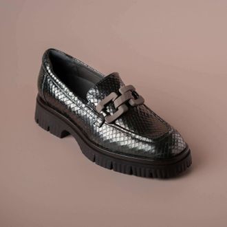 Softwaves Womens Leather Loafer In Pewter Metallic