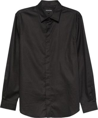 Emporio Armani Af 18123 Shirt - Heren - Zakelijke Overhemden - Zwart - XL - Katoen - Overhemden