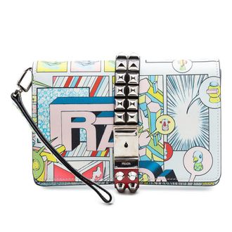 Prada Pre-owned Prada Comic Print Studded Leather Elektra Clutch Ladies B7P3VDQK50F13OQD
