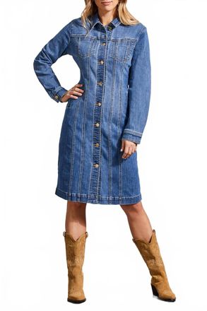 Tribal Long Fitted Demin Dress In Port Blue