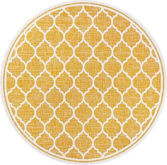 Jonathan Y Designs Trebol Moroccan Trellis Textured Weave Indoor/Outdoor Round Area Rug in Yellow/cream at Nordstrom, Size 5Ft 0In X 5Ft 0In