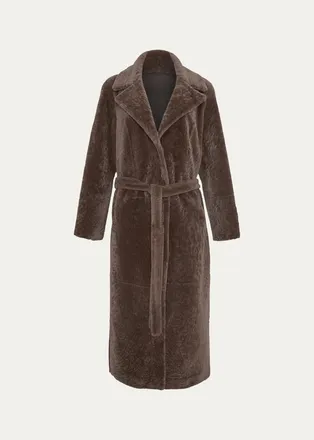 Gorski Textured Shearling Lamb Long Wrap Coat