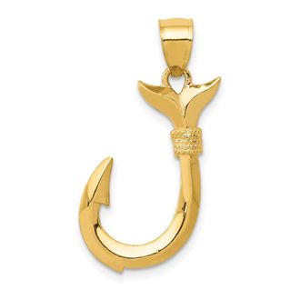 Diamond2Deal 14k Yellow Gold 3D Whale Tail Hook Pendant