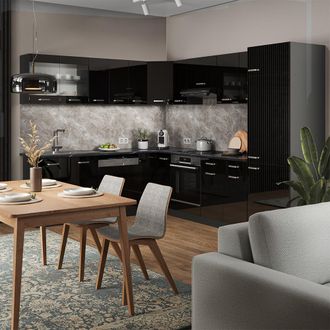 Vicco Cocina Esquinera R-line, Negro Brillo Intenso/antracita, 287 X 227 Cm Sin Encimera, Vicco
