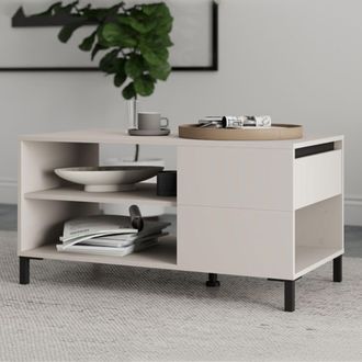 Dmora Mesa De Centro Salentina, Un Caj&oacute;n, Con Patas, 3 Compartimentos, 102x55x52h Cm Blanco Crema
