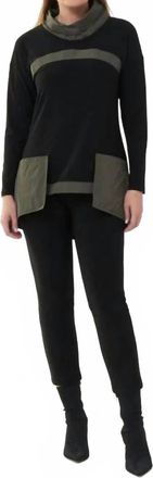 Joseph Ribkoff Candace Contrast Cowl Neck Pocket Tunic In Black