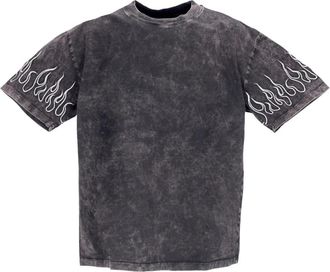 Vision Of Super Geborduurde Vlammen T-shirt Grijs/Wit - Heren - T-shirts - Grijs - S - Katoen - Tops