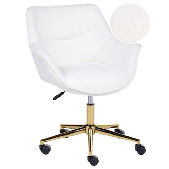Beliani Silla De Oficina Giratoria Moderna Con Reposabrazos Altura Ajustable De Boucl&eacute; Blanco Ardelle