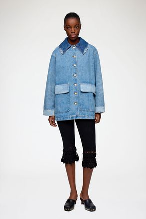 Ganni Blue Jacket in Patchwork Denim - Size XXS/XS Organic Cotton