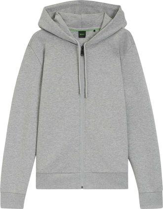 HUGO BOSS Mannen Saggy Logo Volledige Rits Hoodie (Zilver)