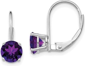 Diamond2Deal 14k White Gold 6mm Amethyst Drop Dangle Earrings