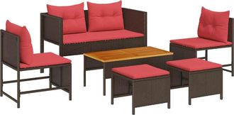 vidaXL Conjunto De Sof&aacute;s De Jard&iacute;n 6 Uds. Marr&oacute;n Y Rojo Vidaxl