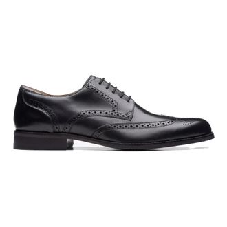 Clarks Zwarte Leren Veterschoenen met Brogue Ontwerp - Heren - Nette schoenen - Zwart - 40 EU - Schoenen