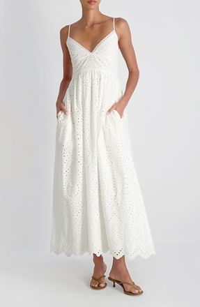 French Connection Trini Eyelet Sleeveless Flared Maxi Dress in Summer White at Nordstrom, Size 10