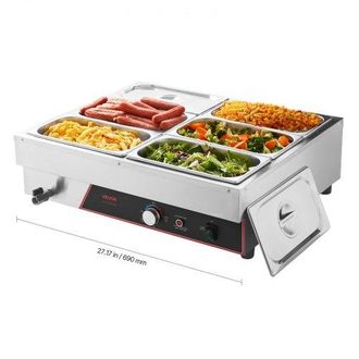 OEM Calentador De Alimento, Con 6 Recipientes De 1/3 De Tama&ntilde;o Y Cable De Alimentaci&oacute;n, De Acero Inoxidable, 1500 W, Por Ba&ntilde;o Mar&iacute;a, Para Restaurantes, Fi