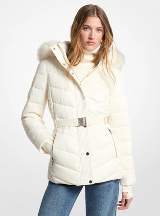 Michael Kors Faux Fur Trim Packable Quilted Puffer Jacket
