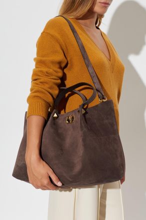 Valentino Garavani Suede Bag With Logo, Womens, Brown