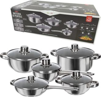 Trade Shop Juego De Ollas De Acero Templado Tapas De Cristal 10 Piezas V&aacute;lvula De Ventilaci&oacute;n