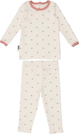 Maniere Sun Print Stretch Cotton Top & Leggings in White/mauve at Nordstrom, Size 2T