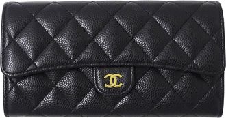Chanel Matelasse Black Grained Calfskin Long Wallet (Bi-Fold) (Pre-Owned)