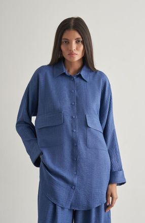 Mizalle Linen Tunic in Indigo at Nordstrom, Size Small