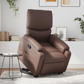 vidaXL Sill&oacute;n Reclinable Elevable Cuero Sint&eacute;tico Marr&oacute;n Vidaxl