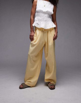 Topshop linen blend balloon pants in buttermilk-Yellow