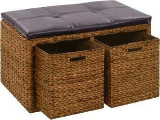 vidaXL Vidaxl - Banco Con 2 Cestas Hierba Marina 71x40x42 Cm Marr&oacute;n