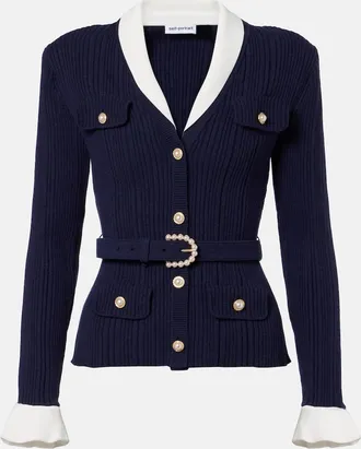 Self Portrait Cardigan in maglia a coste con cintura