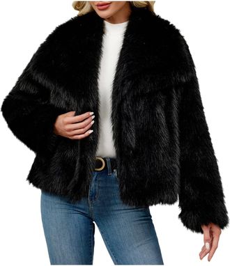 Generic Faux Fur Coat for Women Uk - Winter Warm Plush Jacket, Solid Color Long Sleeve Top, Open Front Lapel Cardigan, Ladies Elegant Outwear Overcoats, Windp