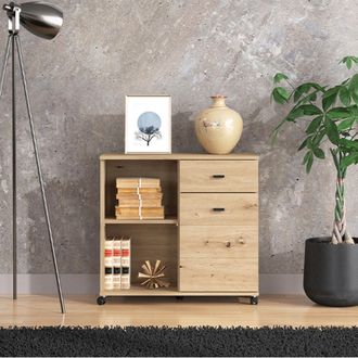 Dmora Aparador Majuli, Alacena 2 Estantes, Un Caj&oacute;n, 3 Compartimentos, 77x35x72h Cm Marr&oacute;n Roble Nodo