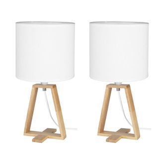 Forlight L&aacute;mpara de mesa (2 uds) e27 estilo n&oacute;rdico madera textil blanco
