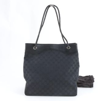 Gucci Black Leather Canvas Handbag Shoulder Bag Tote Bag (Pre-Owned)