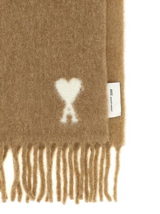 Ami Alpaca Blend with Logo Embroidery Scarf - Camel