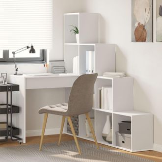 Berkfield Home Corner Desk with Shelf with Storage White Standard Engineered wood & MDF