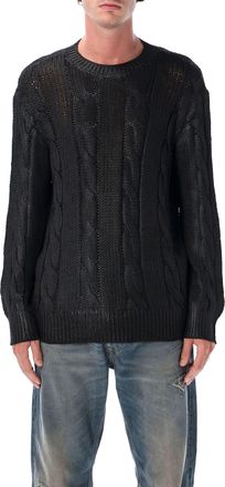Diesel Mens K-michiu Shiny Cable-knit Sweater - Black - Size Medium