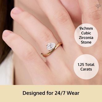 MAX + STONE Solid 10K Gold 2 Carat Pear Cut Cubic Zirconia Wavy Band Engagement Ring