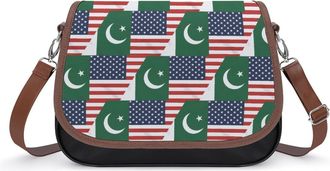 Generic USA Pakistan Flag Crossbody Bag Womens Handbag PU Message Bags Shoulder Purse with Adjustable Strap