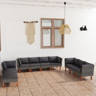 vidaXL Set De Muebles De Jard&iacute;n 10 Pzas Y Cojines Rat&aacute;n Sint&eacute;tico Gris Vidaxl