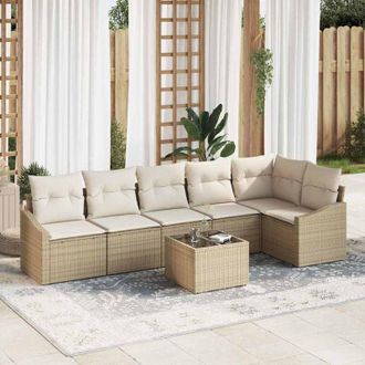 vidaXL Conjunto De Sof&aacute; De Jard&iacute;n 7 Pcs Beige Polirat&aacute;n Vidaxl