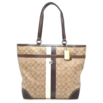 Coach Brown White Signature Line Canvas Tote Bag (Pre-Owned)