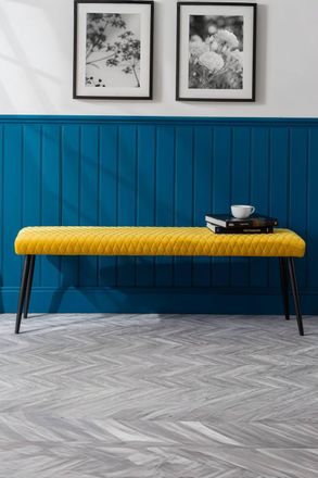 Julian Bowen Luxe Diamond Quilted Upholstered 2 Seater Backless Bench in Mustard