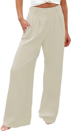 Generic Womens Elegant Loose Pants Summer Pants Comfortable Wide Business Pant Casual Loose Lightweight Stretchy Casual Pant with Pockets Baggy Elastic Waistb