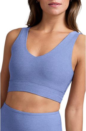 Beyond Yoga Space Dye Longline Sports Bra in Washed Denim at Nordstrom, Size X-Large