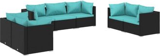 vidaXL Set De Muebles De Jard&iacute;n 7 Pzas Y Cojines Rat&aacute;n Sint&eacute;tico Negro Vidaxl