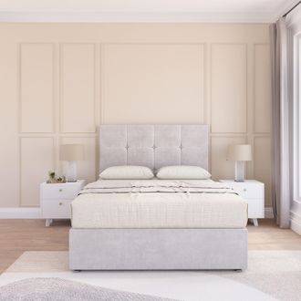 Sloomy Jasmine Plush Bed Set With No Drawers Mattress & 26 Headboard in Silver | Size: Double