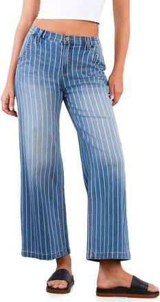 HINT OF BLU Stripe High Rise Wide Leg Jeans in Stone Blue Stripes at Nordstrom, Size 27