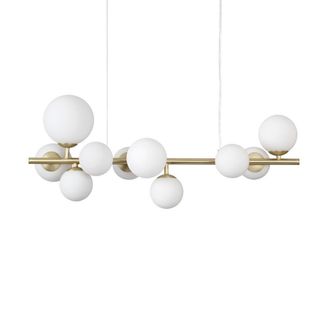 Netlighting Perlage 10 Light Linear Globe Pendant Ceiling Light Brass in Yellow