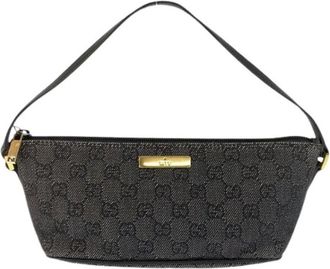 Gucci Pre-owned Shoulder Bags, female, Black, Size: ONE SIZE Pre-owned GG Canvas Leather Handbag